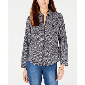 MICHAEL KORS Zip Up Tag Blouse, Long Sleeve  SZ  S